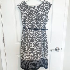 Navy and White belted pencil dress